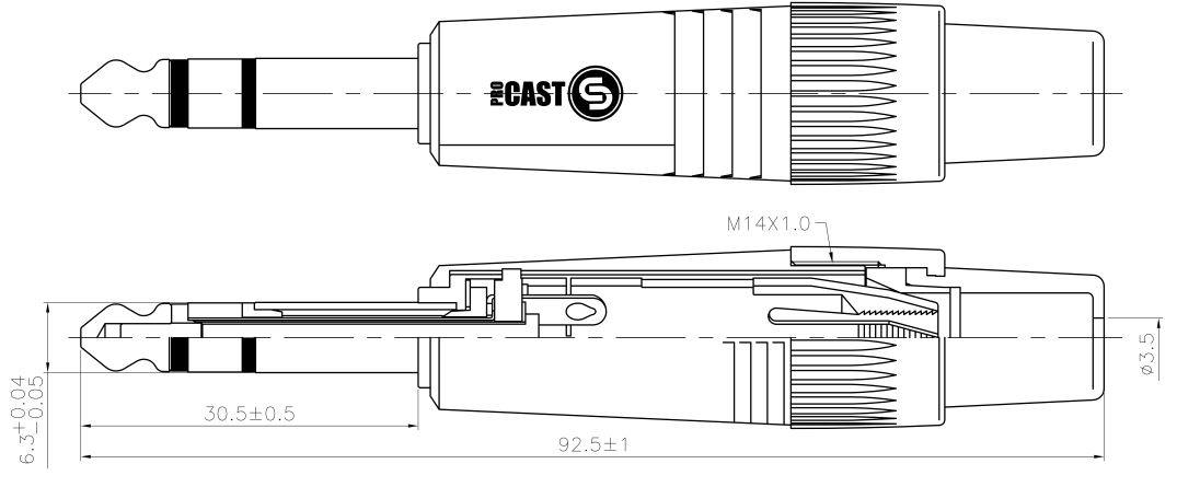 Размеры разъема PROCAST Cable TR-6.3/6/M/S